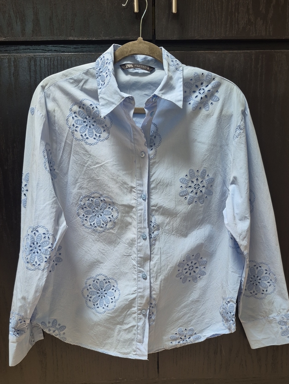 Zara Light Blue Shirt Sz M Eyelet